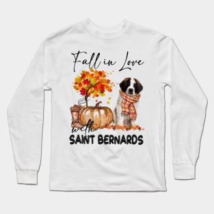 Fall In Love With Saint Bernards Fall Pumpkin Thanksgiving Long Sleeve T-Shirt